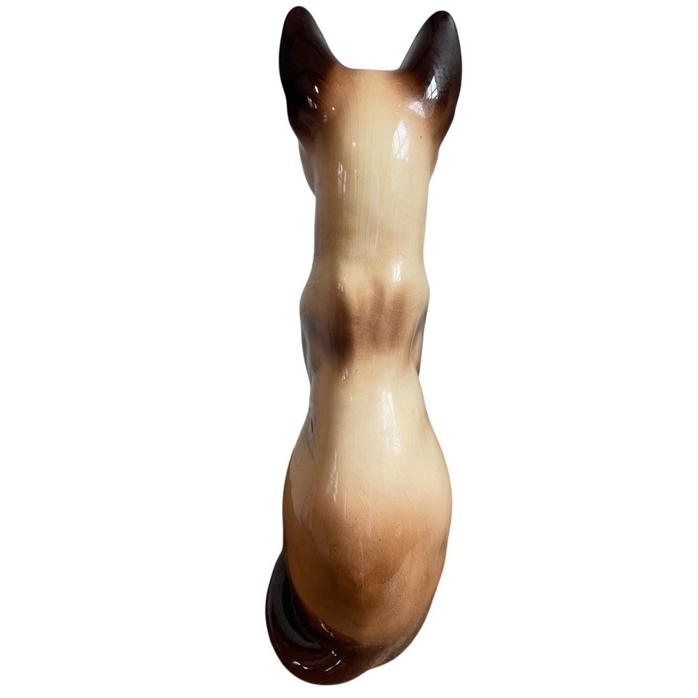 Vintage Ceramic Siamese Cat Figurine Brown Tan Glazed Sitting Tail 11" - Picture 3 of 10